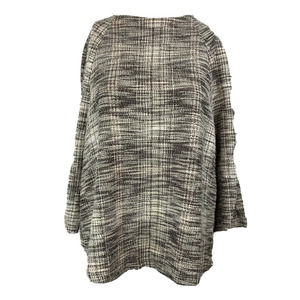 W5 Shirt Womens Sz L Black White Tweed Textured Cotton Bell Sleeve Knit Top‎